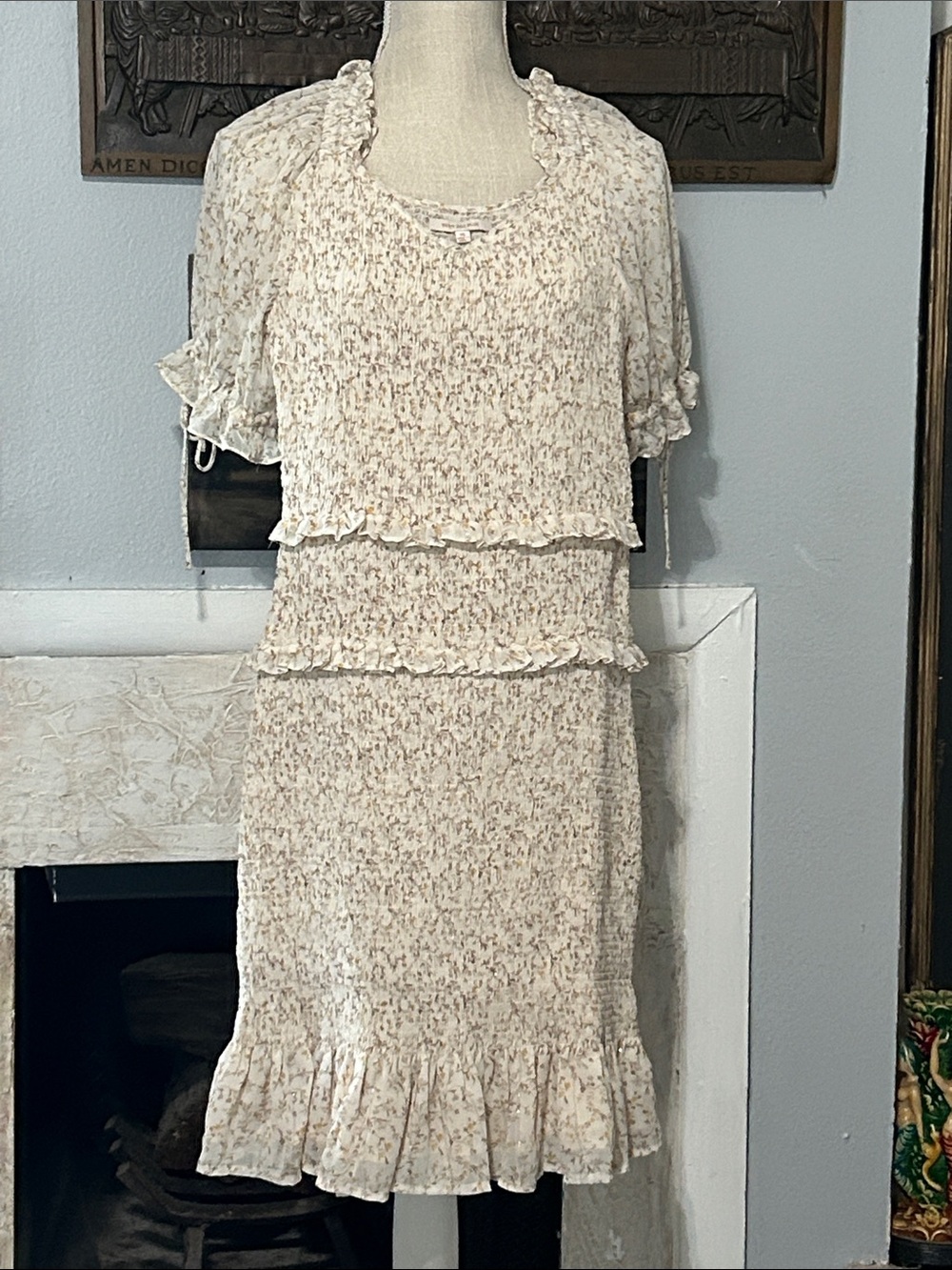 Skies Are Blue Cream Floral Smocked Tiered Dress